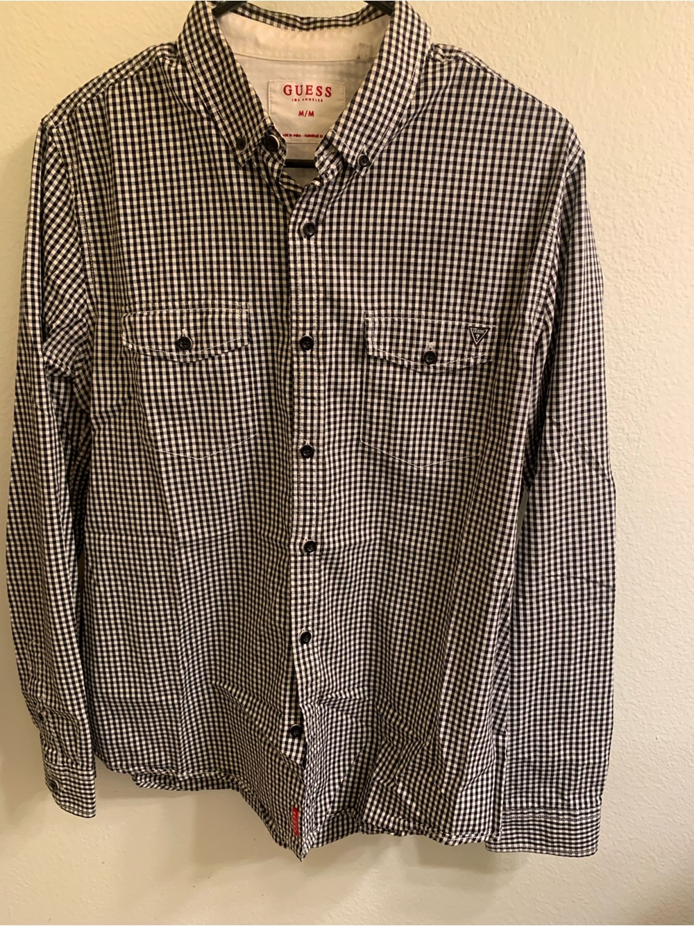 GUESS Black and White Gingham Button-Down Shirt